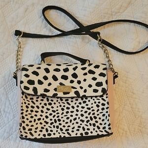 Betsey Johnson Black & White Spotted Satchel with Gold Accents